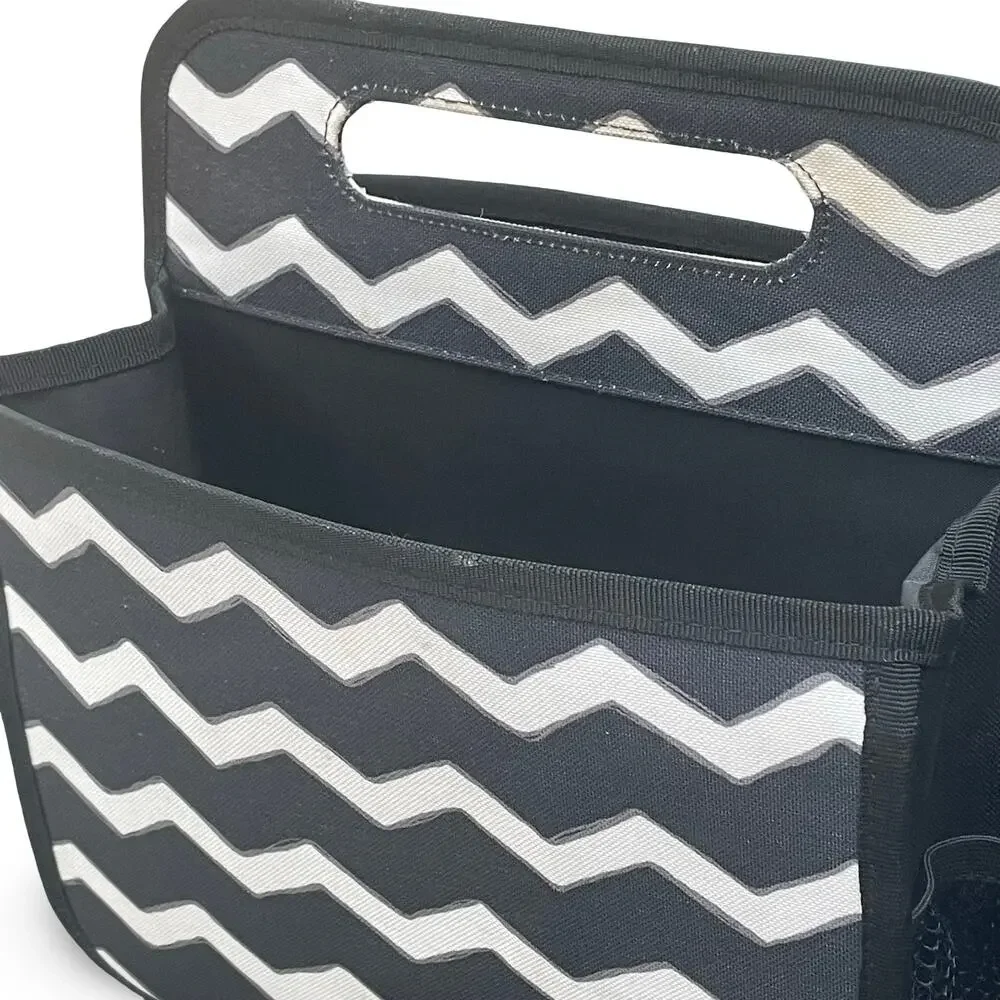 Thirty One Double Duty Caddy Black Chevron Links Tote Craft Nursery Organizer 31